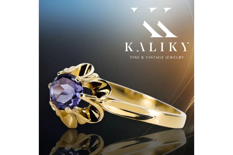 Олександрит 14K Жовте золото Каблучка Вінтаж прикраси vrc004y